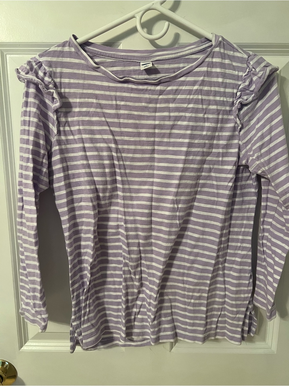 Old Navy Lilac and White Striped Ruffle Shoulder Top